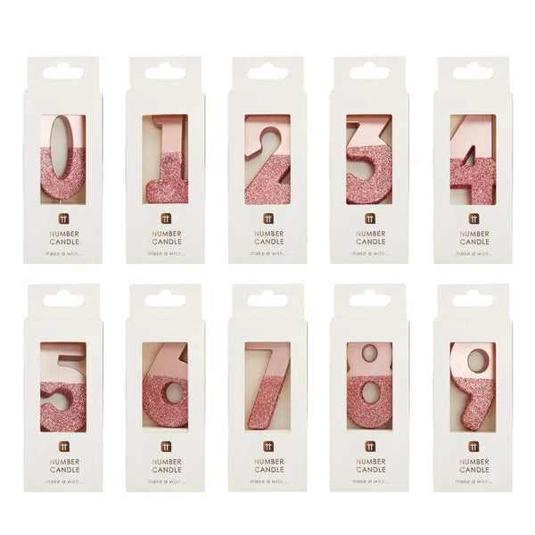 Rose Gold Glitter 0-9 Number Candle