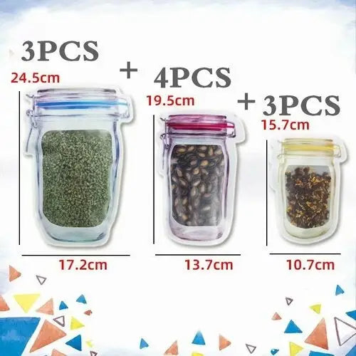 10pcs Mason Jar Zipper Bag Food Storage