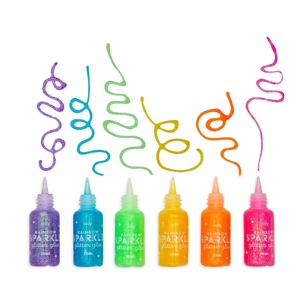 rainbow sparkle glitter glue - set of 6