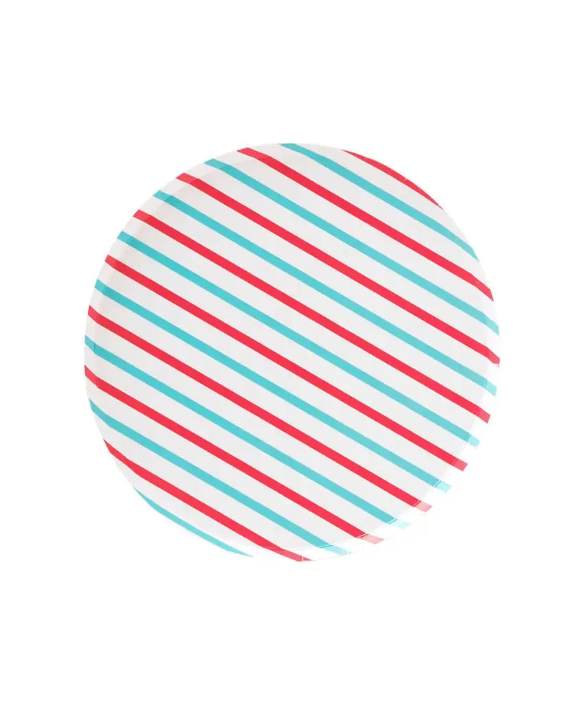 Large Low Rim Patter Plates - Cherry & Sky Stripes