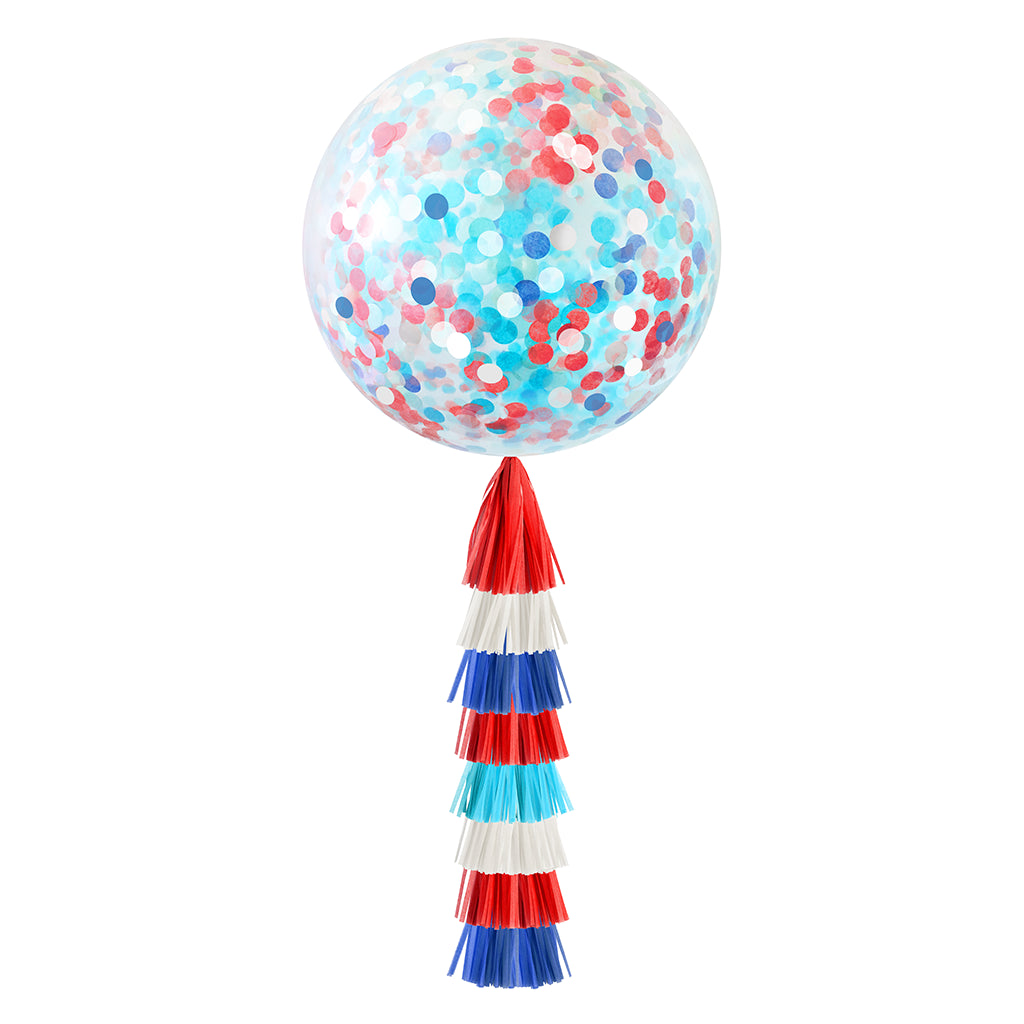 Jumbo Confetti Balloon & Tassel Tail - Red, White, and Blue