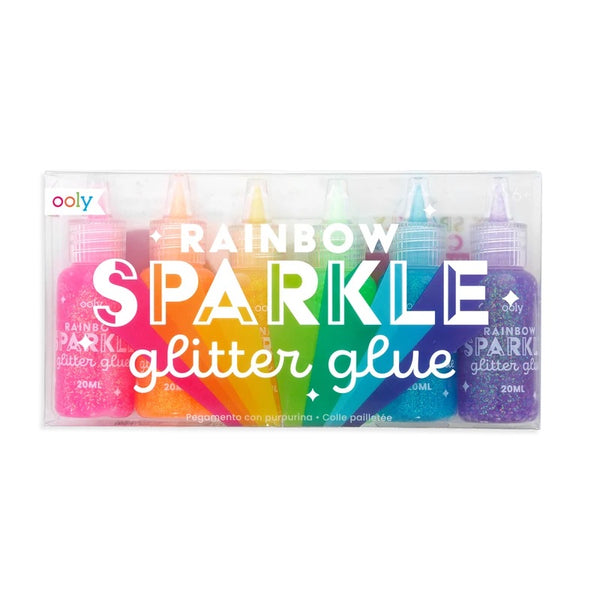 rainbow sparkle glitter glue - set of 6