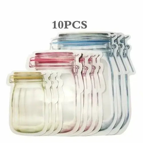 10pcs Mason Jar Zipper Bag Food Storage