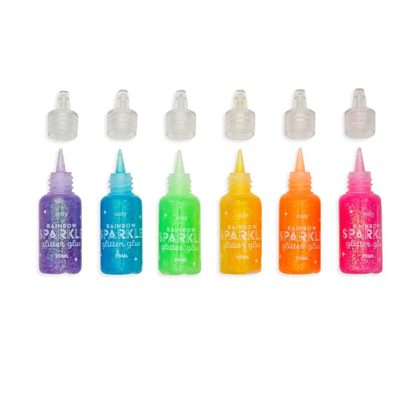 rainbow sparkle glitter glue - set of 6